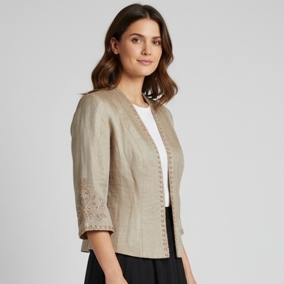 km collections Tops - KM collections, ladies, dress jacket, size 10 decorative sleeves and front taupe